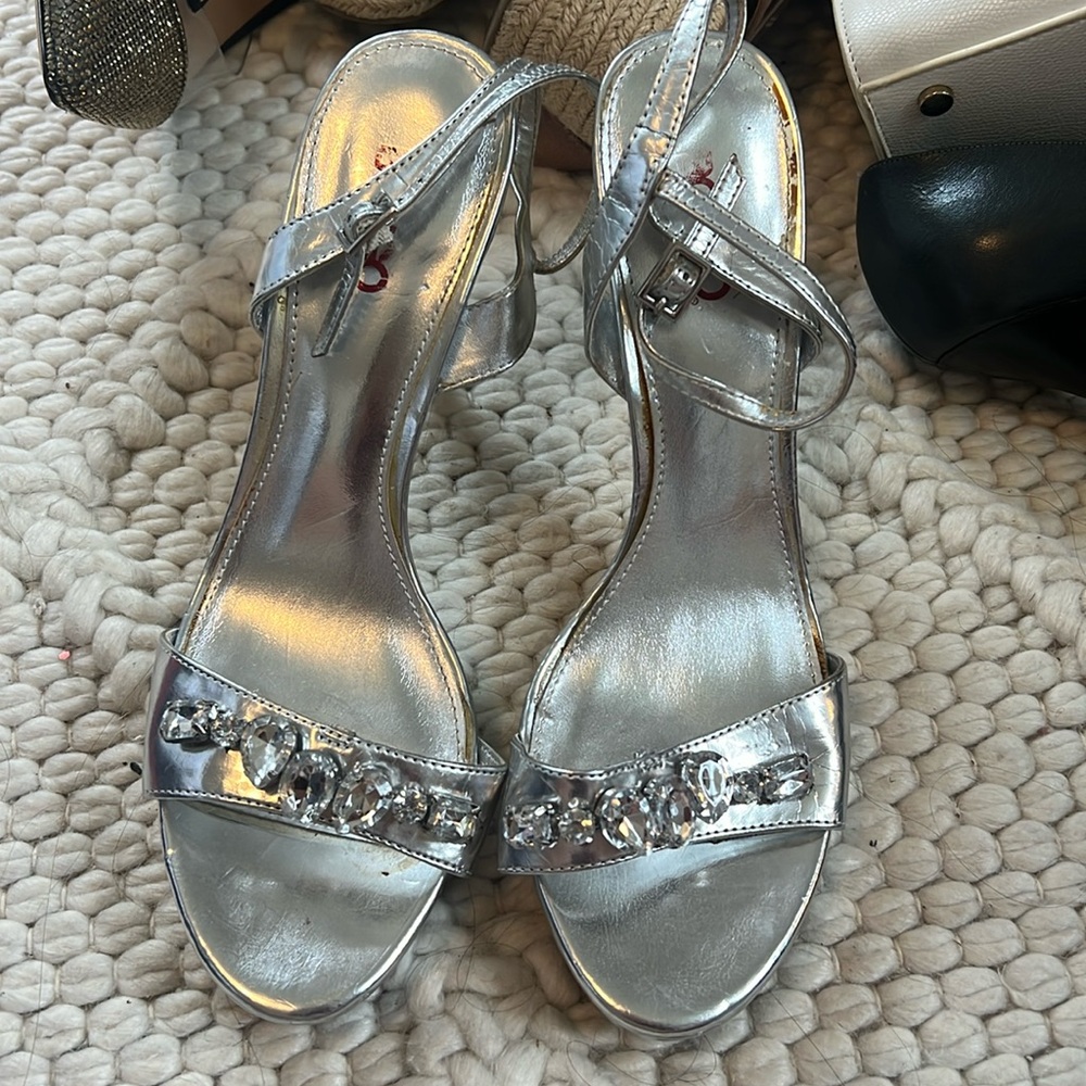 Silver stilettos with jewels. Womens size 8.5